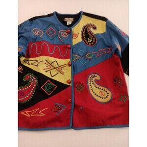 New Directions Women's Patchwork Embroidered Hippie Boho‎ Artsy Jacket Size XL